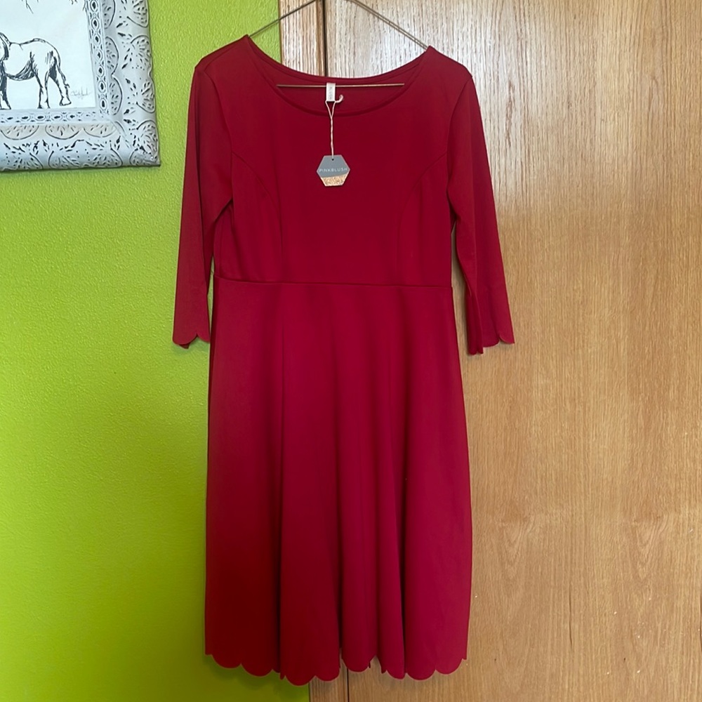 Pinkblush Maternity red dress with scalloped bottom edge